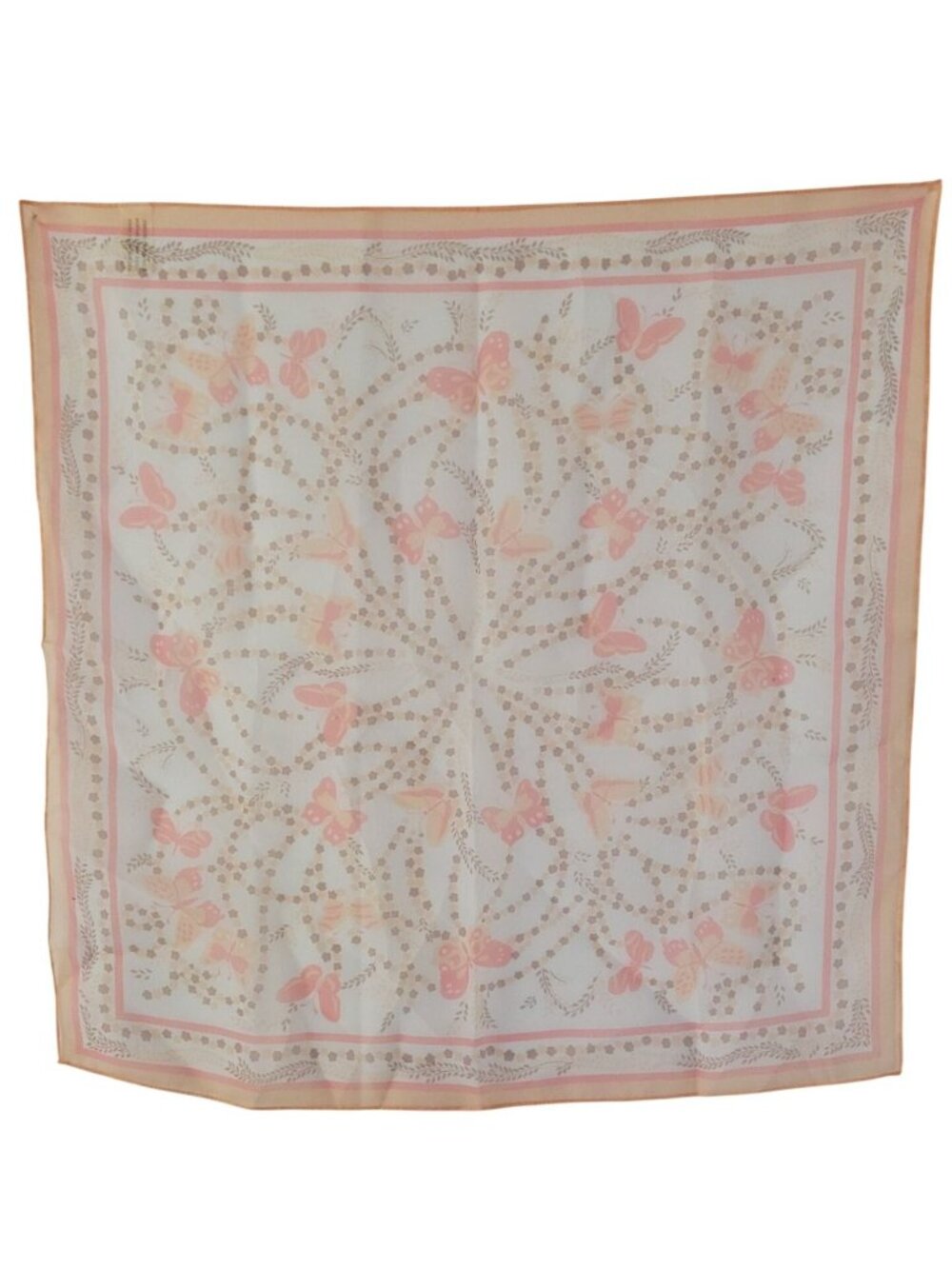 Vtg Aurora Butterfly Print Sheer Scarf Made In Japan 21"x21" Pink Peach Beige Po